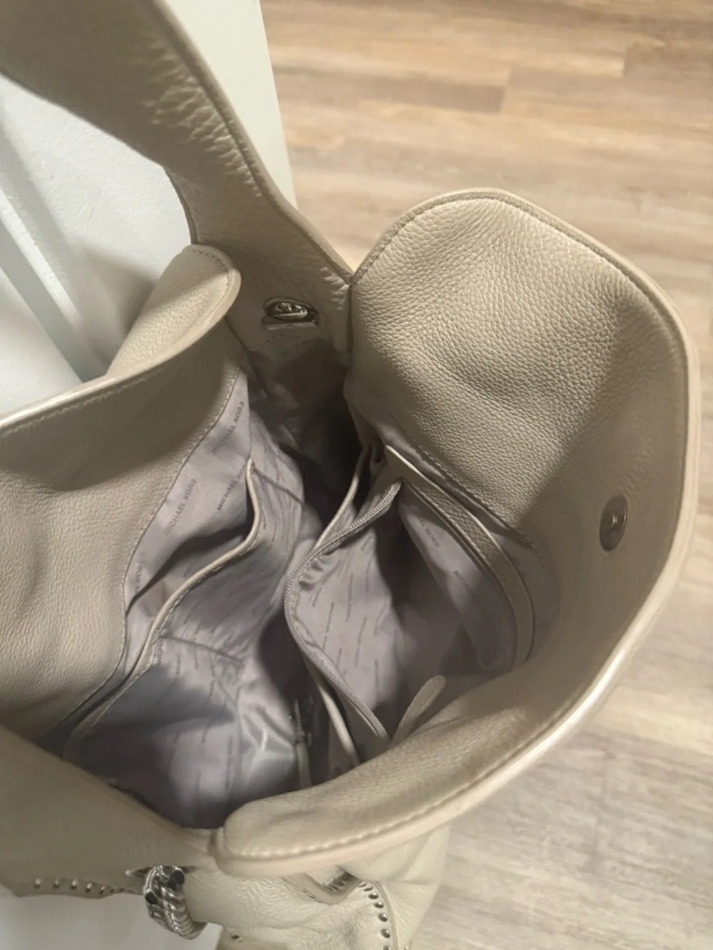 Michael Kors Beige Studded Leather Hobo Bag - Picture 6 of 7